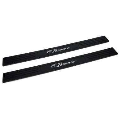 Door Sill Plates Black w/Chrome Bronco Script, 66-77 Ford Bronco